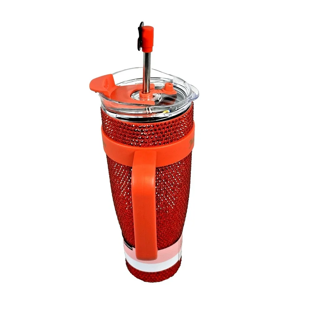 Juicy Couture Red Rhinestone Tumbler 40 oz Cherry Straw Handle Cup